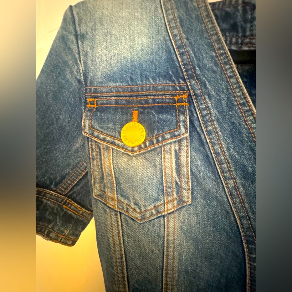 Balmain Short Sleeve Denim Dress with Gold Buttons accents. Gold zipper up back. - Picture 5 of 8